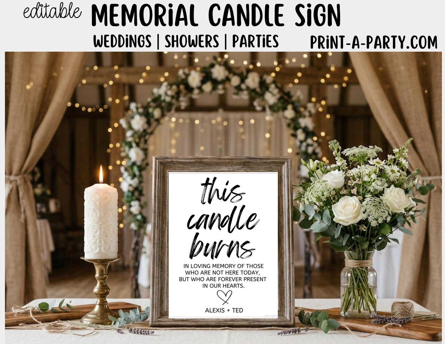 Editable Memorial Candle Sign (8x10) – Canva Printable Template