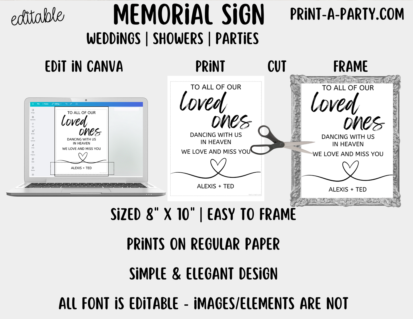 Editable Memorial Sign (8x10) – Classic Remembrance Canva Printable Template