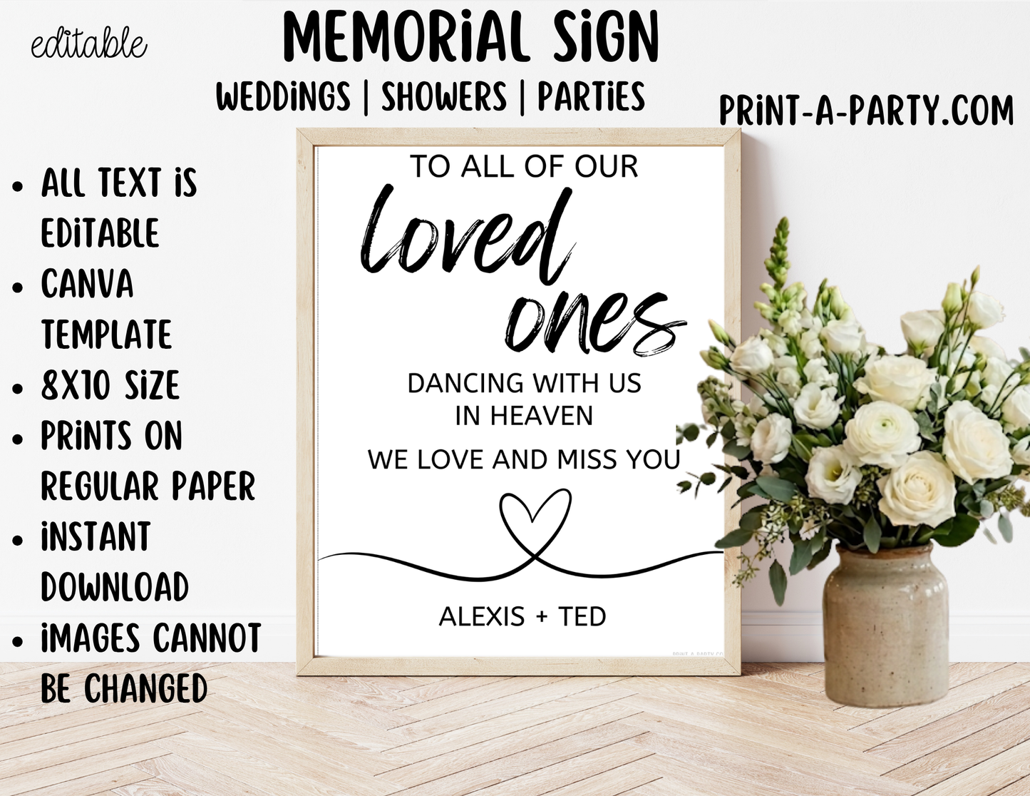 Editable Memorial Sign (8x10) – Classic Remembrance Canva Printable Template