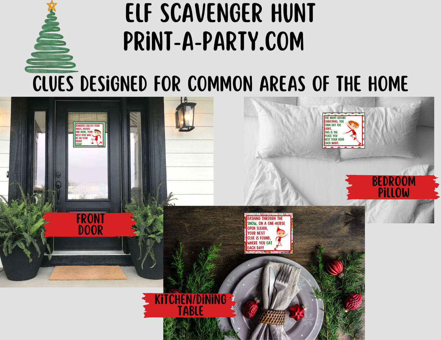 ELF TREASURE HUNT - Printable Male Elf (Light Skin Tones) Scavenger Hunt Treasure Hunt Clues