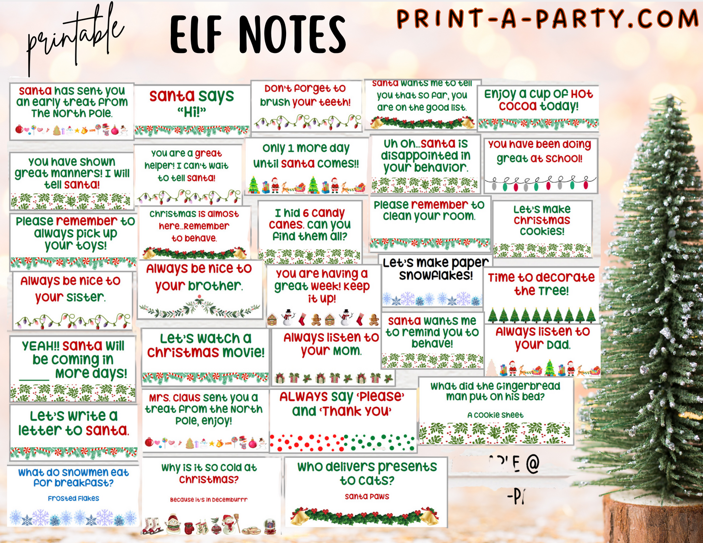 ELF NOTE CARDS | 32 Elf Notes | Christmas | Elf Note Tent Cards | Christmas Behavior | Christmas Activities