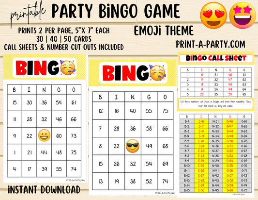 BINGO: Emoji | Classrooms | Parties | Birthday | 30, 40, or 50 cards - INSTANT DOWNLOAD