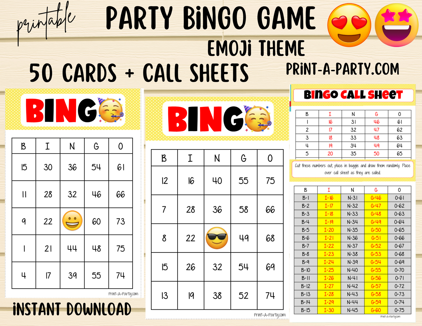 BINGO: Emoji | Classrooms | Parties | Birthday | 30, 40, or 50 cards - INSTANT DOWNLOAD