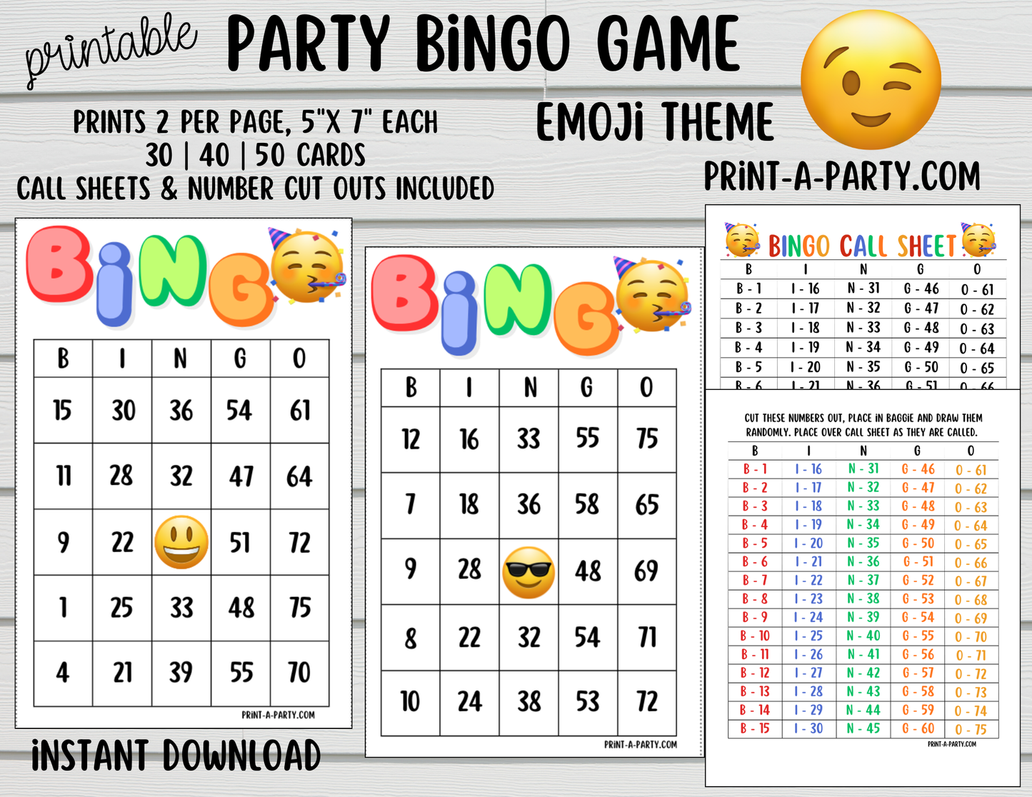 BINGO: Emoji theme - Printable Emoji Bingo Game | Fun Birthday Party Game for Kids & Adults | Instant Download