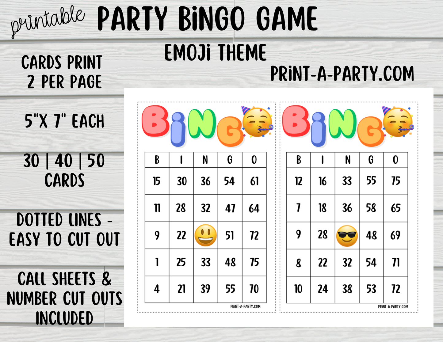 BINGO: Emoji theme - Printable Emoji Bingo Game | Fun Birthday Party Game for Kids & Adults | Instant Download