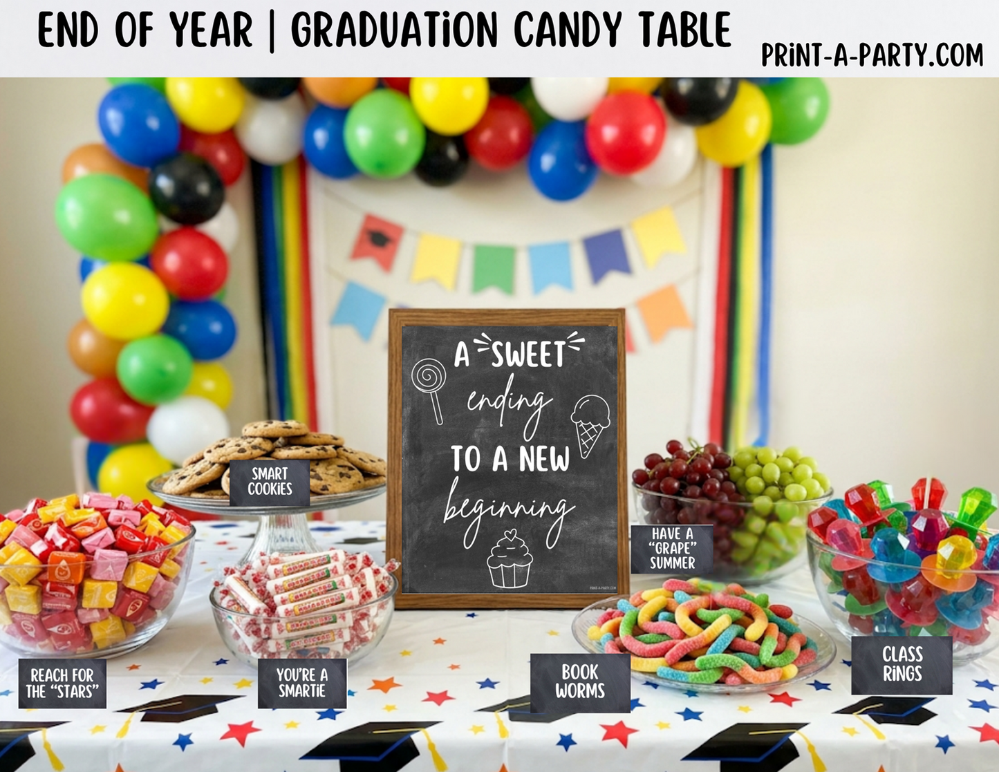 End of School or Graduation Candy Table Printable Sign (8x10) & Treat Tent Cards - party decor