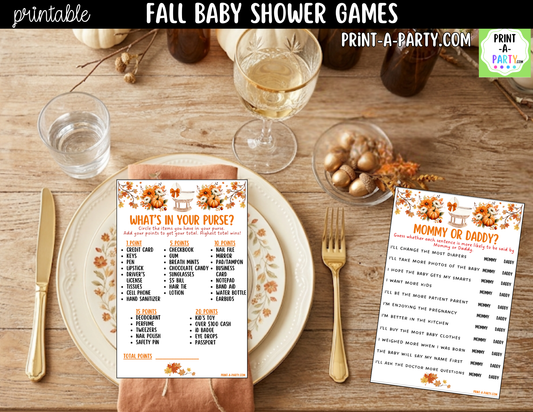 Fall Baby Shower Games Printable | Autumn Baby Shower Game Bundle