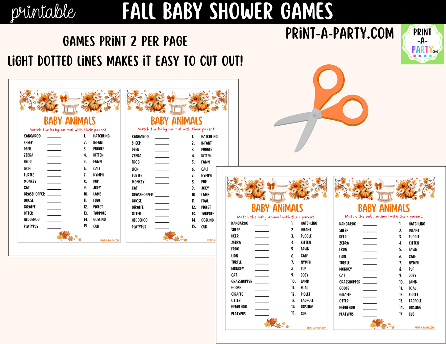 Fall Baby Shower Games Printable | Autumn Baby Shower Game Bundle