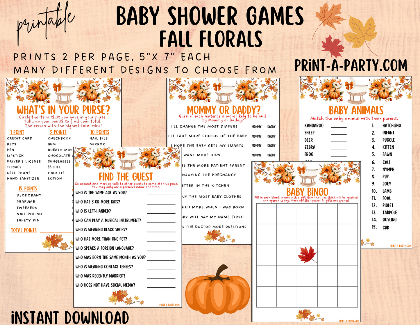 GAMES for Baby Shower | Fall Baby Shower Theme | Fall Florals Baby Shower | Fall Baby Shower Idea