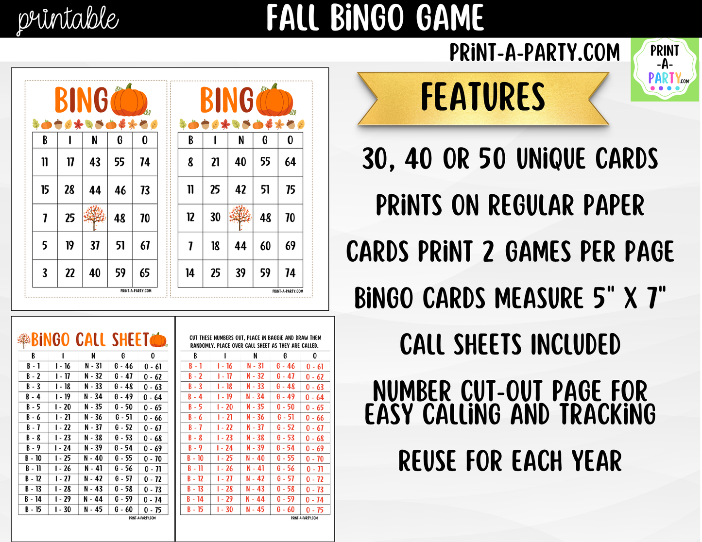 Fall Bingo Game Printable – Pumpkin Autumn-Themed Activity for Classrooms, Parties & Family Fun