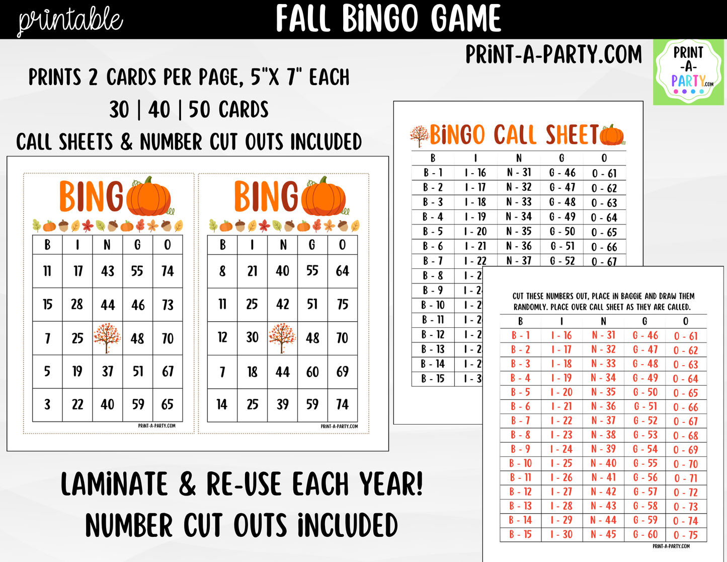 Fall Bingo Game Printable – Pumpkin Autumn-Themed Activity for Classrooms, Parties & Family Fun