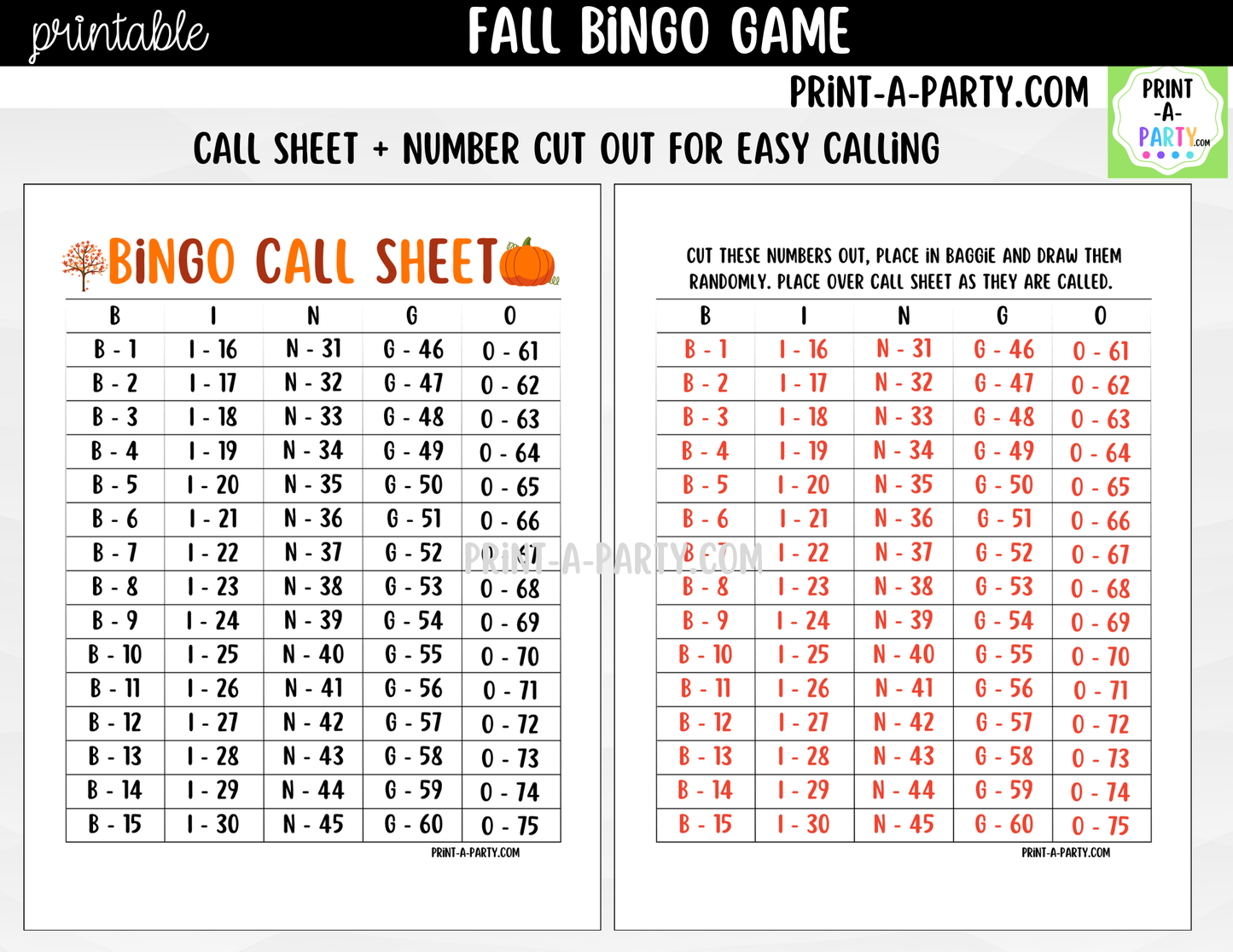 Fall Bingo Game Printable – Pumpkin Autumn-Themed Activity for Classrooms, Parties & Family Fun