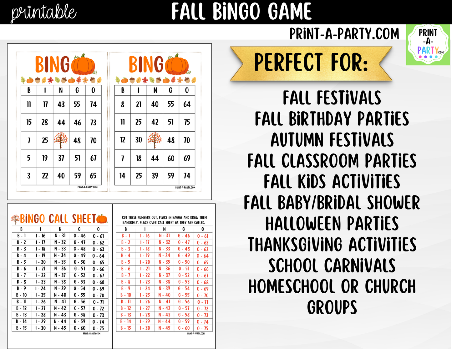 Fall Bingo Game Printable – Pumpkin Autumn-Themed Activity for Classrooms, Parties & Family Fun