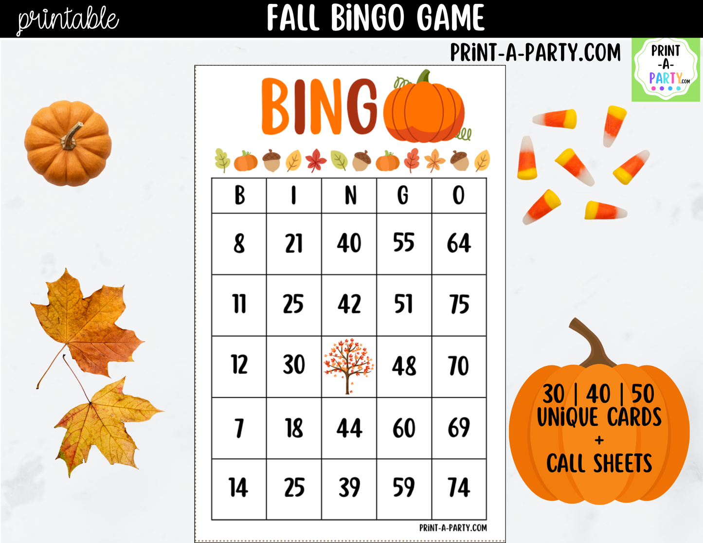 Fall Bingo Game Printable – Pumpkin Autumn-Themed Activity for Classrooms, Parties & Family Fun