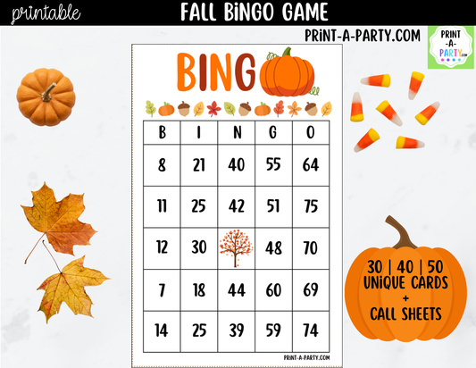 Fall Bingo Game Printable – Pumpkin Autumn-Themed Activity for Classrooms, Parties & Family Fun