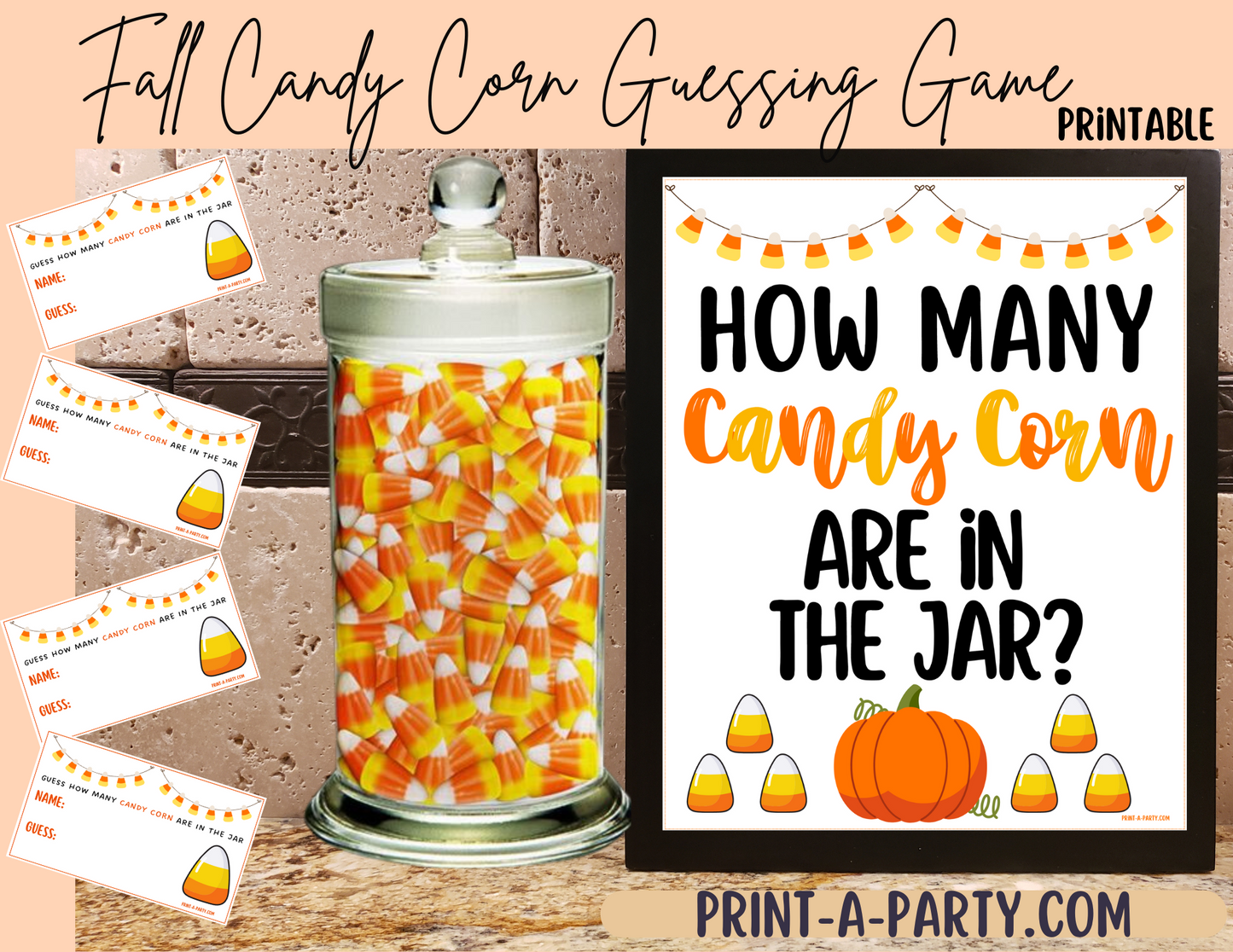 CANDY JAR GUESSING GAME - FALL CANDY CORN | How many candy corn are in the jar | Fall Party Idea | Fall Activity | Fall DIY | Fall Candy| Printable