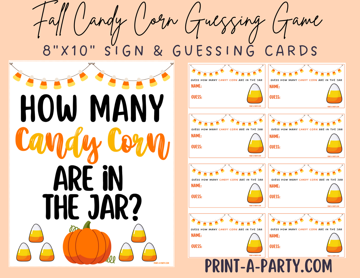 CANDY JAR GUESSING GAME - FALL CANDY CORN | How many candy corn are in the jar | Fall Party Idea | Fall Activity | Fall DIY | Fall Candy| Printable