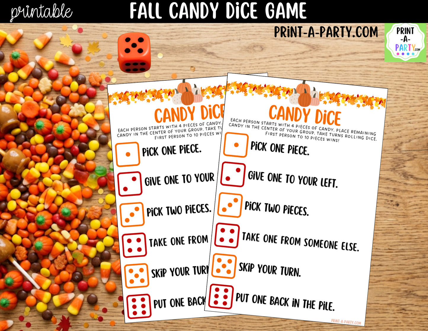 Fall Candy Dice Game Printable | Autumn Party Game | Candy Exchange Game | Classroom & Family