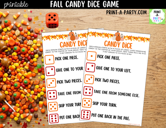 Fall Candy Dice Game Printable | Autumn Party Game | Candy Exchange Game | Classroom & Family