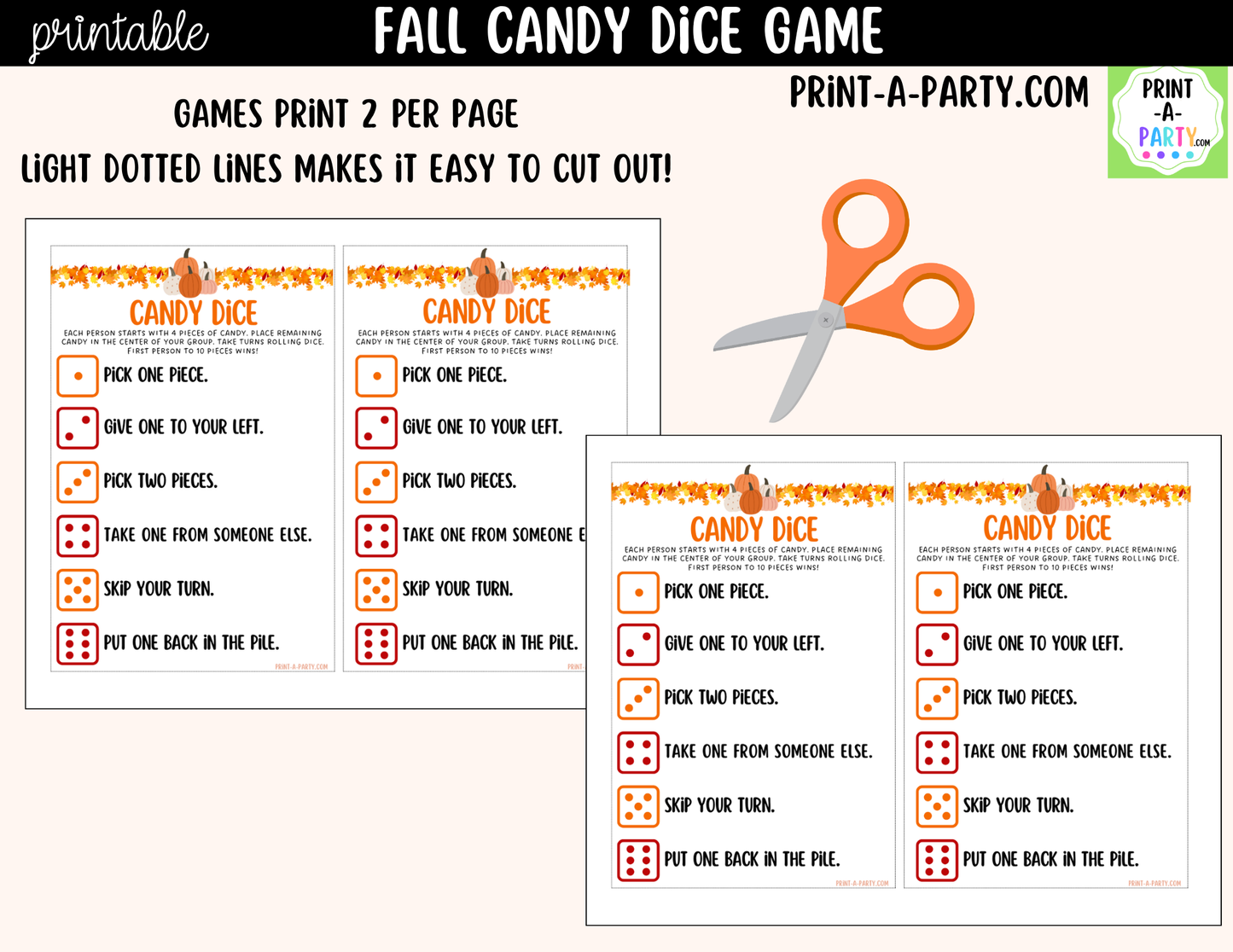 Fall Candy Dice Game Printable | Autumn Party Game | Candy Exchange Game | Classroom & Family