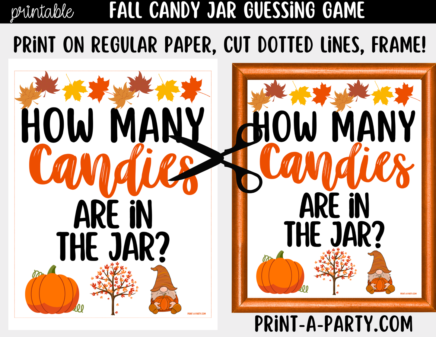 Fall Candy Jar Guessing Game Printable Sign (8x10) & guessing cards - Holiday parties, office, décor and events