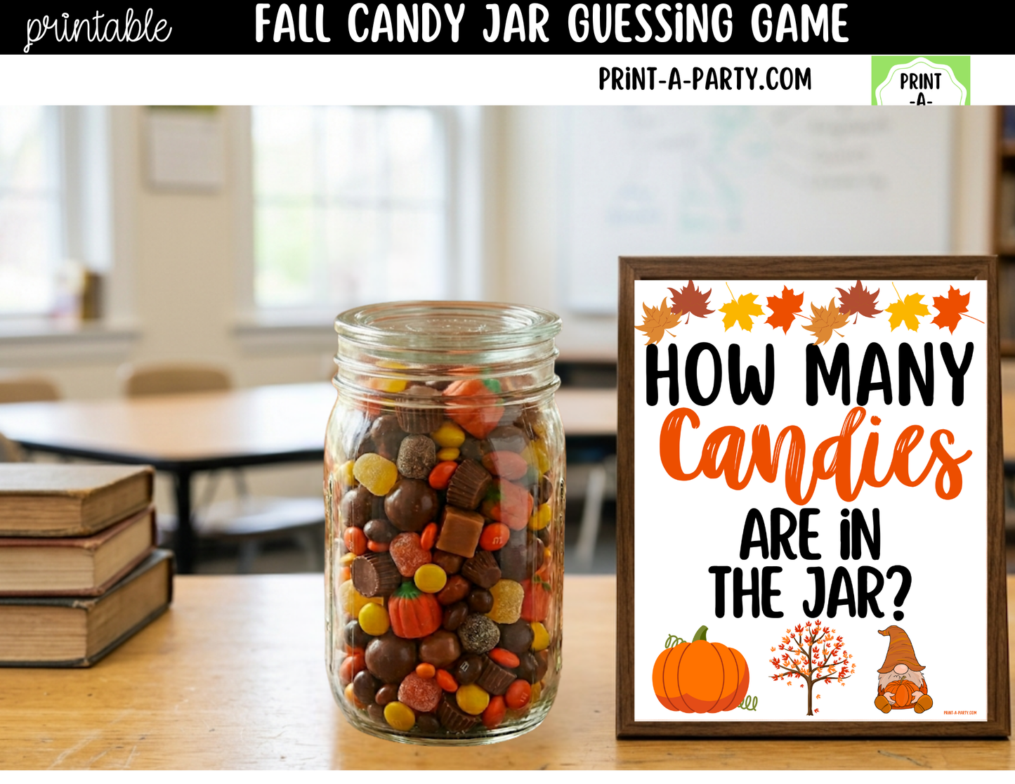 Fall Candy Jar Guessing Game Printable Sign (8x10) & guessing cards - Holiday parties, office, décor and events