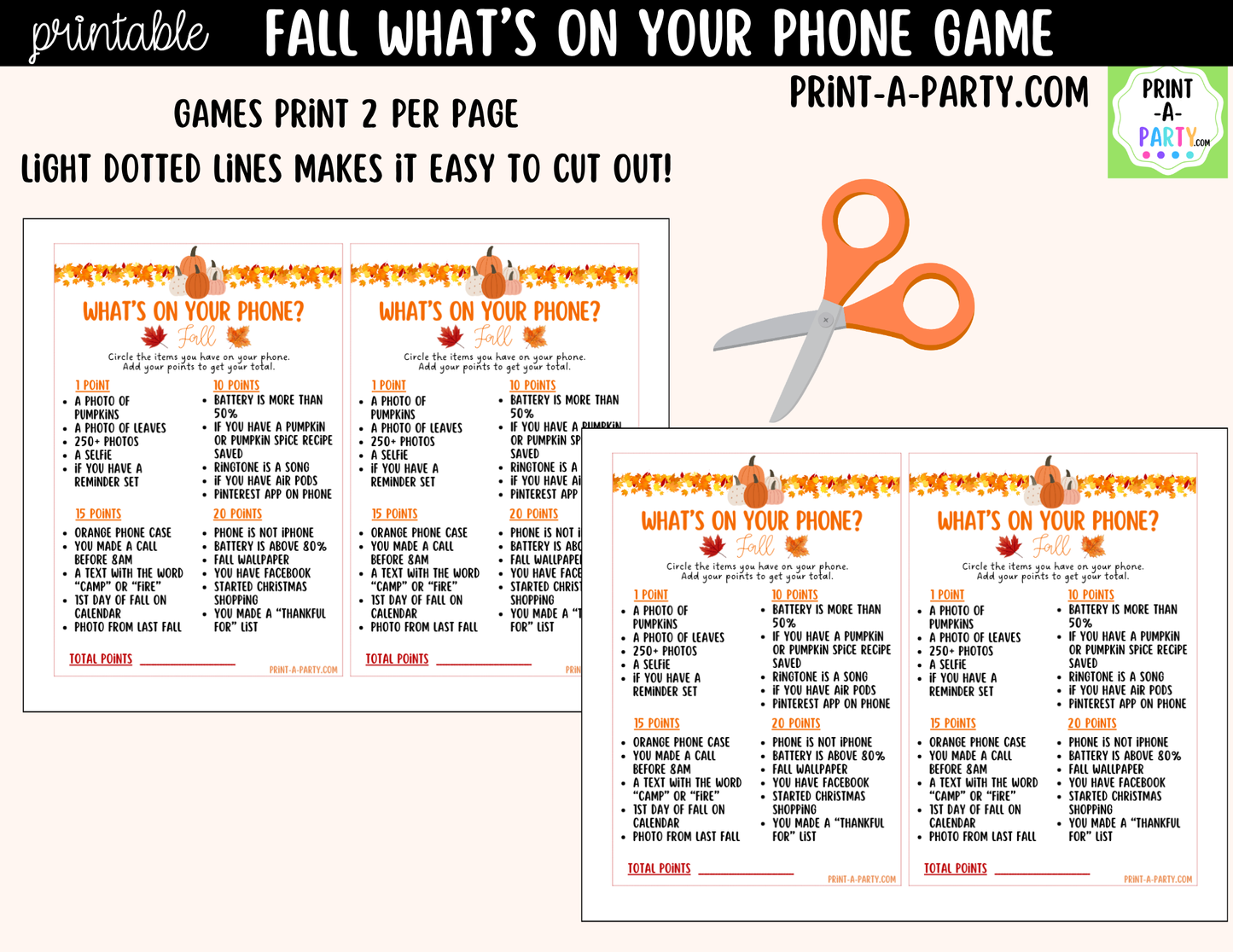 What's On Your Phone? Fall Party Game Printable | Autumn Party Activity