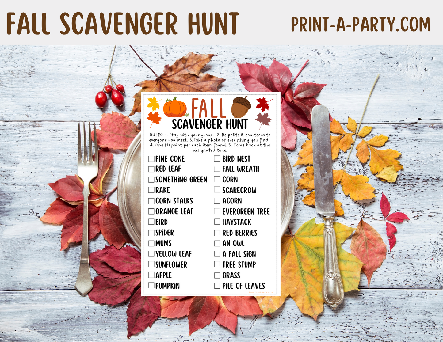 SCAVENGER HUNT GAME: Fall - Printable Fall Scavenger Hunt Game – Autumn Outdoor Activity for Kids, Classrooms, and Parties
