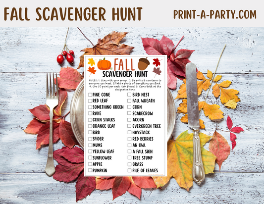 SCAVENGER HUNT GAME: Fall - Printable Fall Scavenger Hunt Game – Autumn Outdoor Activity for Kids, Classrooms, and Parties