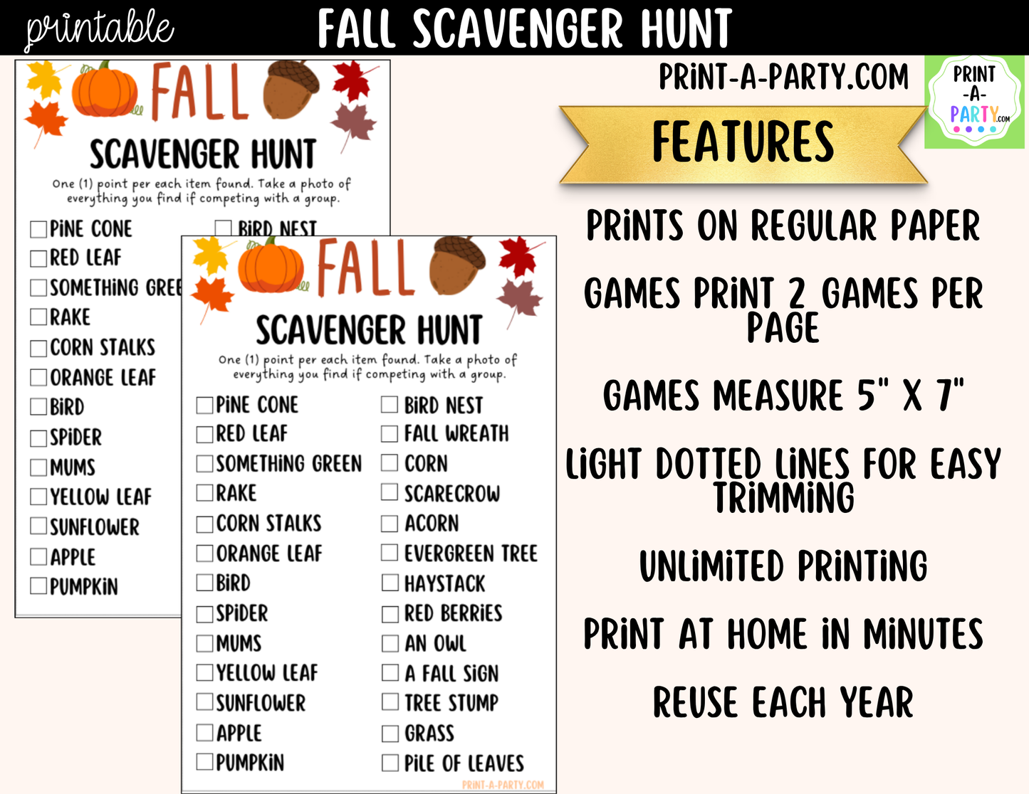Fall Scavenger Hunt Printable | Outdoor Autumn Activity for Kids & Families
