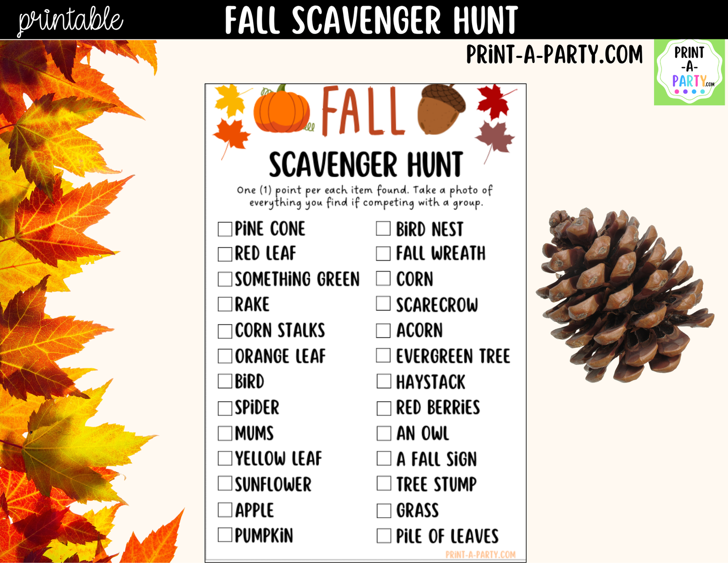 Fall Scavenger Hunt Printable | Outdoor Autumn Activity for Kids & Families