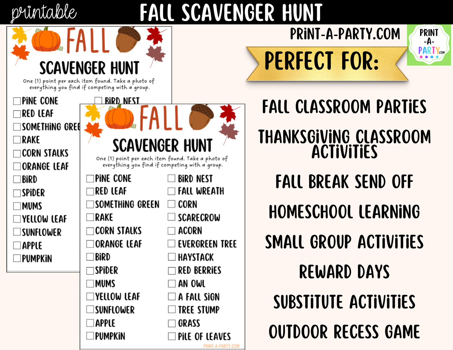 Fall Scavenger Hunt Printable | Outdoor Autumn Activity for Kids & Families