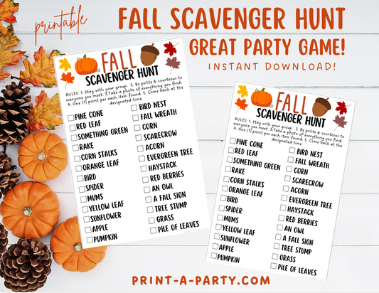 SCAVENGER HUNT GAME: Fall | Autumn | INSTANT DOWNLOAD | Parties | Family Fun