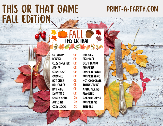 THIS OR THAT GAME: Printable This or That Fall Game – Fun Autumn Activity for Classrooms & Parties