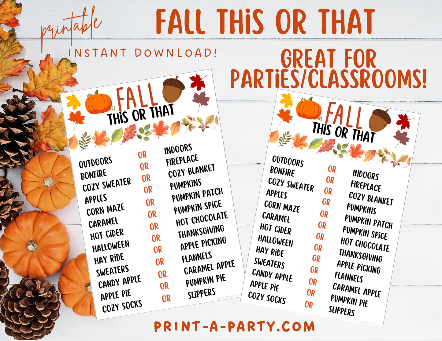 THIS OR THAT GAME: Fall | Autumn | Fall Party Game | Fall Classroom Activity