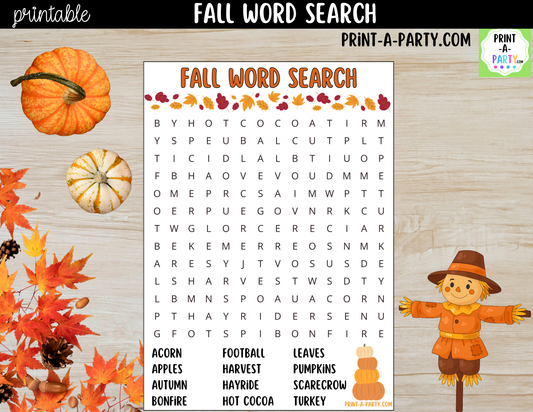 Fall Word Search Printable | Autumn Activity for Kids | Instant Download PDF