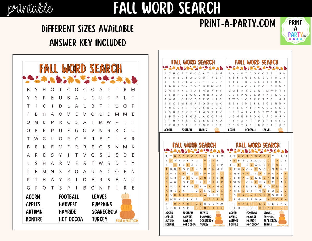 Fall Word Search Printable | Autumn Activity for Kids | Instant Download PDF