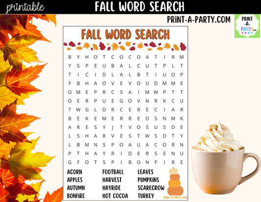 Fall Word Search Printable | Autumn Activity for Kids | Instant Download PDF