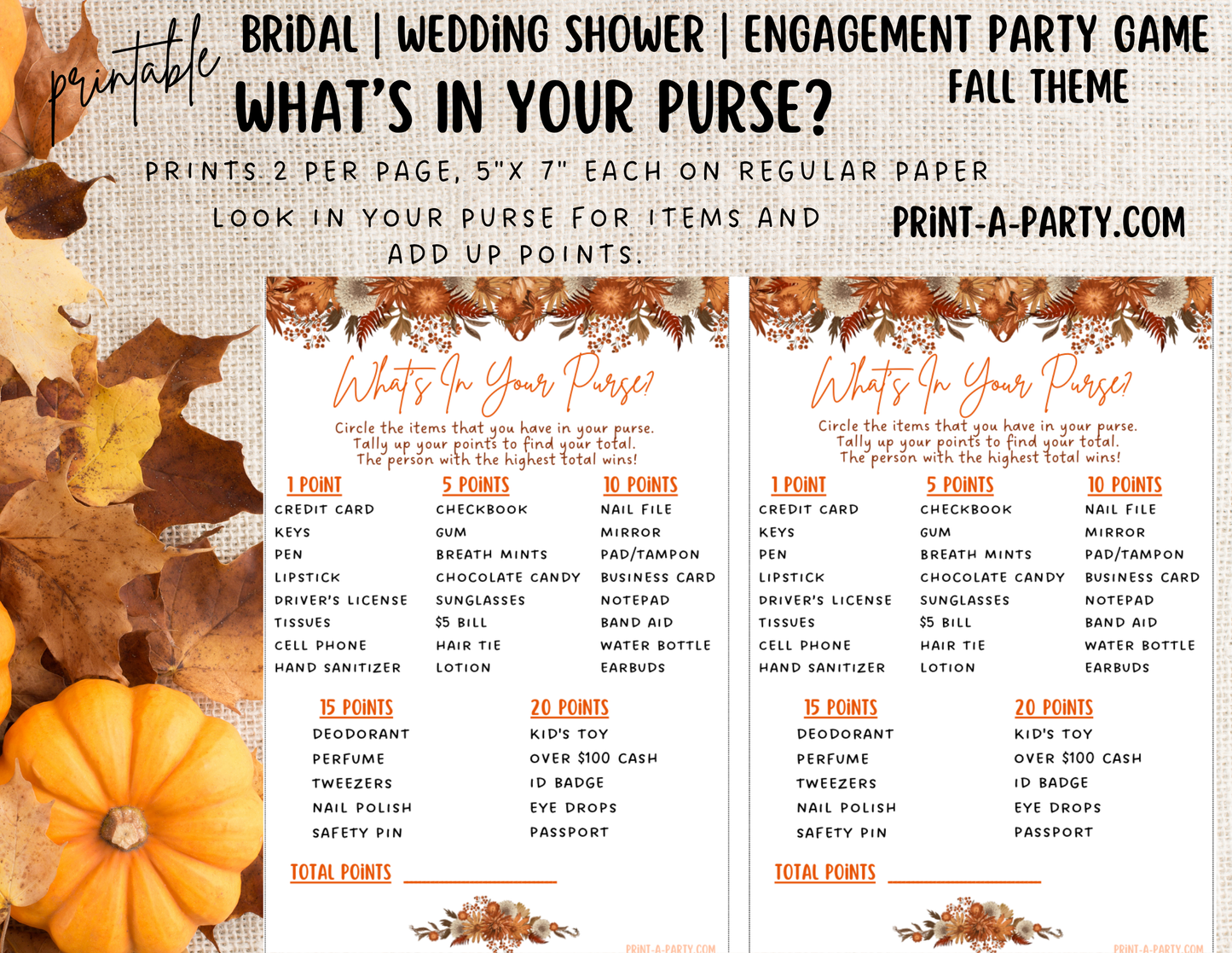 GAME BUNDLE: Bridal Wedding Shower Engagement Party Game Bundle | Fall Wedding | Fall Wedding Theme | Burnt Orange Wedding Florals | Printable