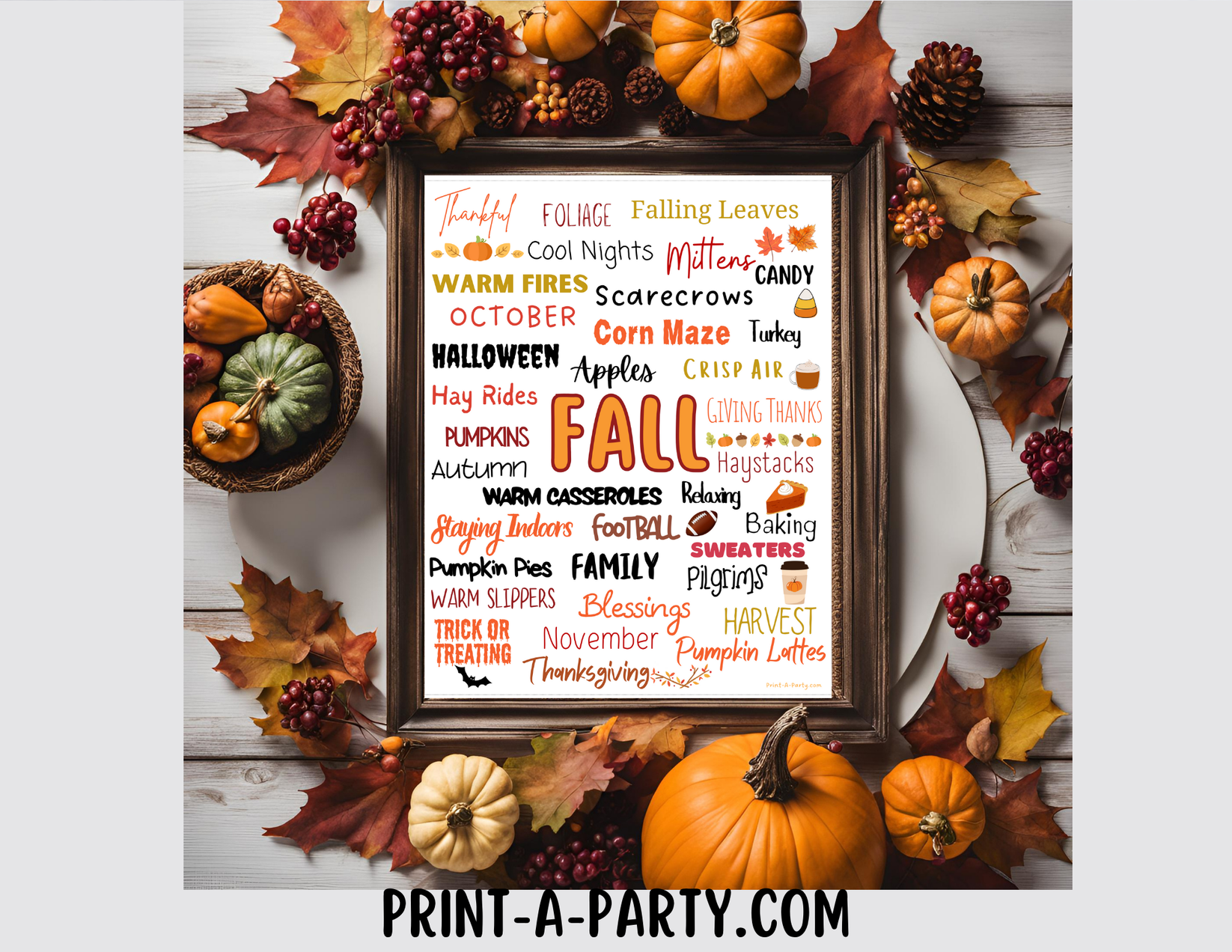 Printable Quote Fall Word Collage Wall Art - perfect for Cozy Home Fal ...