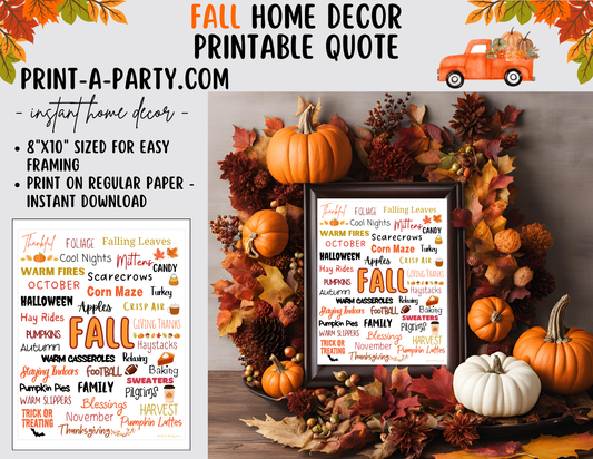 PRINTABLE QUOTE | Instant Art | Word Art | Fall Word Collage | Instant Decor | Fall | Word Art | Home Decor