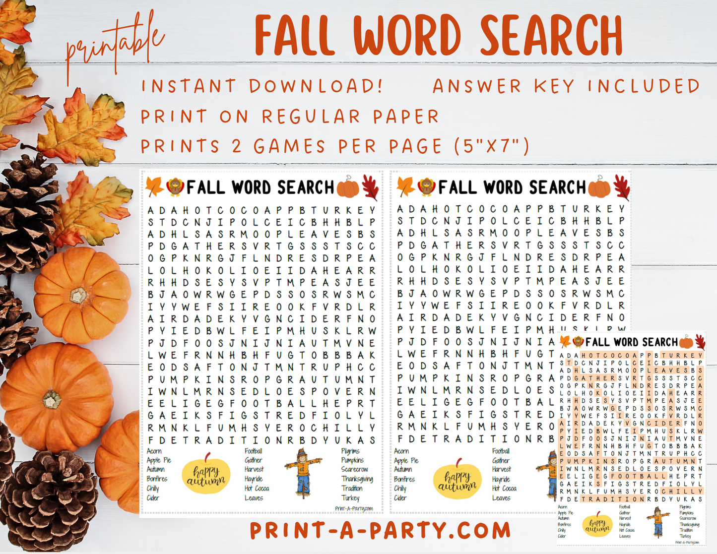 WORD SEARCH: Fall Theme | Fall Games | Fall Classroom | Printable Game