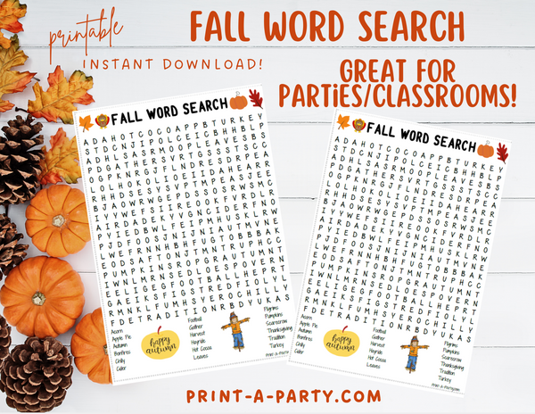 WORD SEARCH: Fall Theme | Fall Games | Fall Classroom | Printable Game