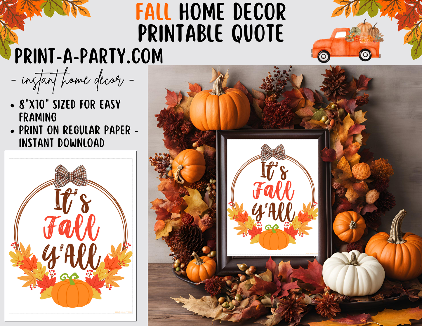 PRINTABLE QUOTE | Instant Art | Word Art | It's Fall Y'All | Farmhouse Decor | Fall | Home Decor