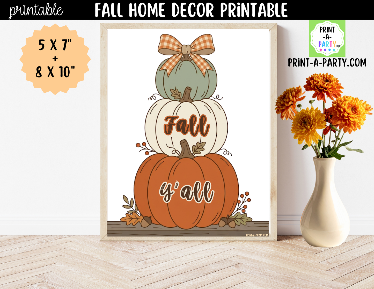 Printable Fall Wall Art | Fall Y'All Farmhouse Sign | Autumn Decor