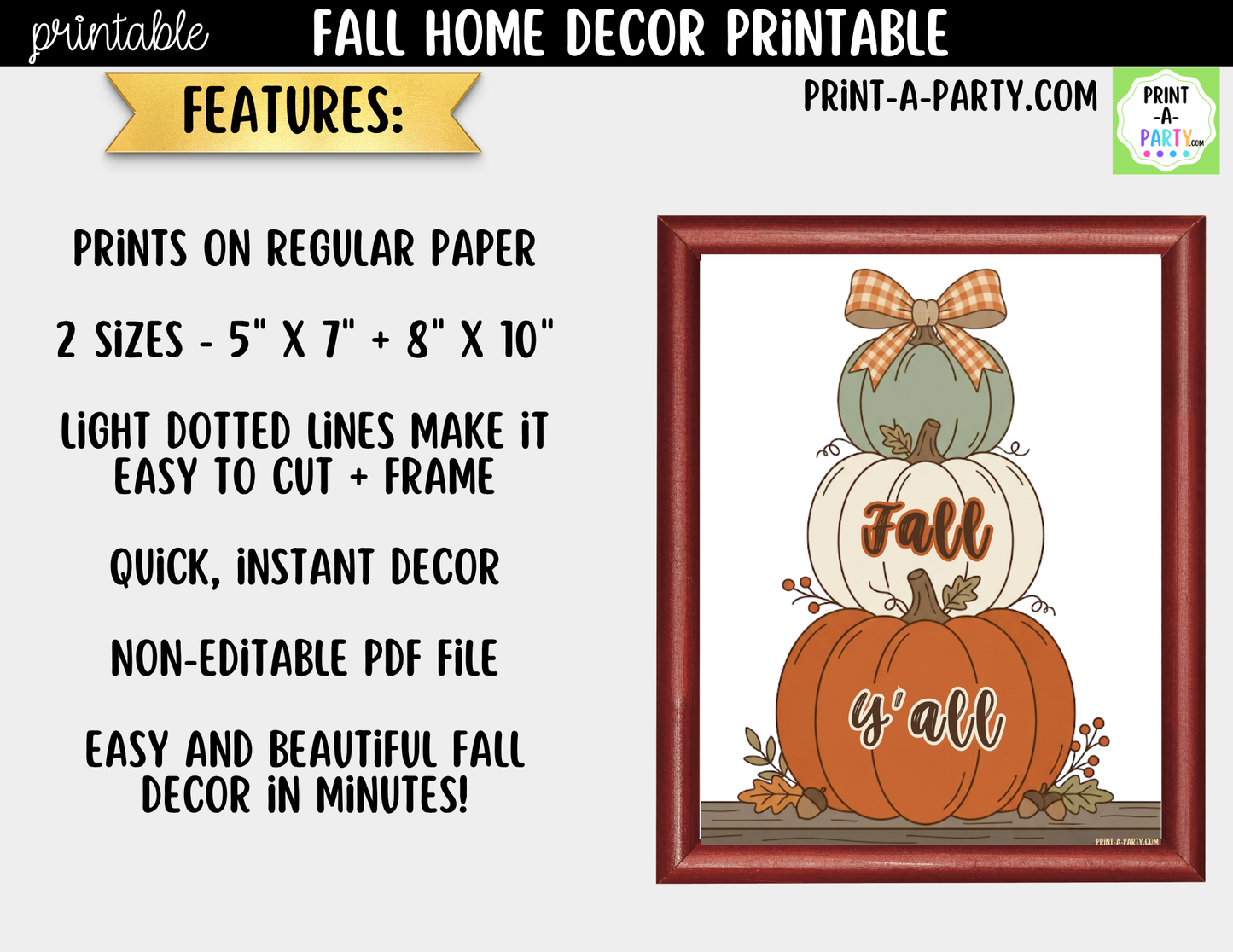 Printable Fall Wall Art | Fall Y'All Farmhouse Sign | Autumn Decor