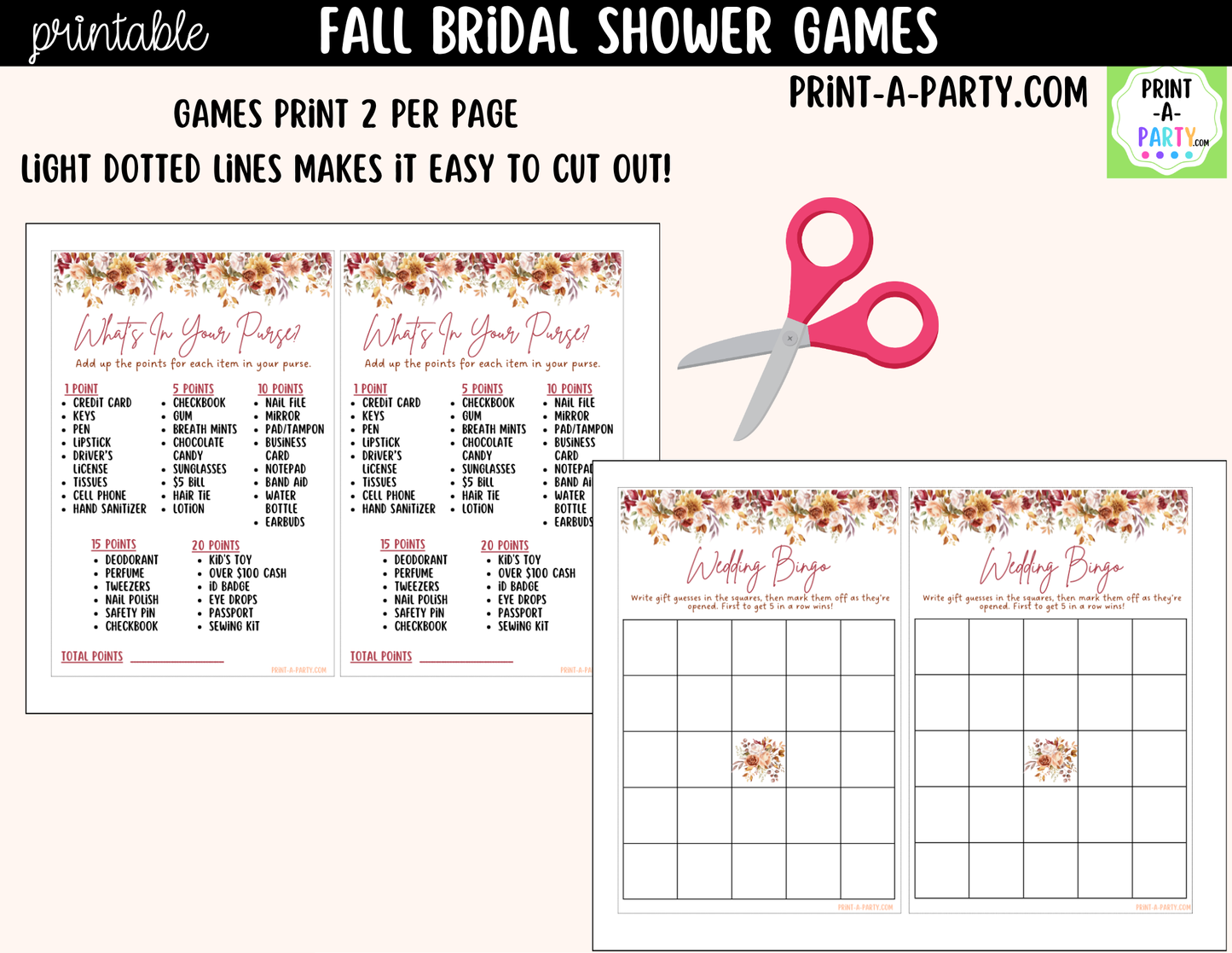 Fall Bridal Shower Games Printable | Autumn Wedding Shower Game Bundle