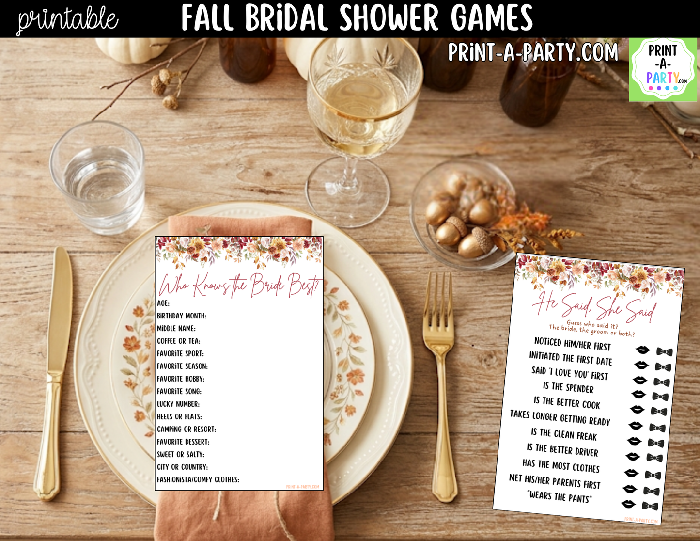 Fall Bridal Shower Games Printable | Autumn Wedding Shower Game Bundle
