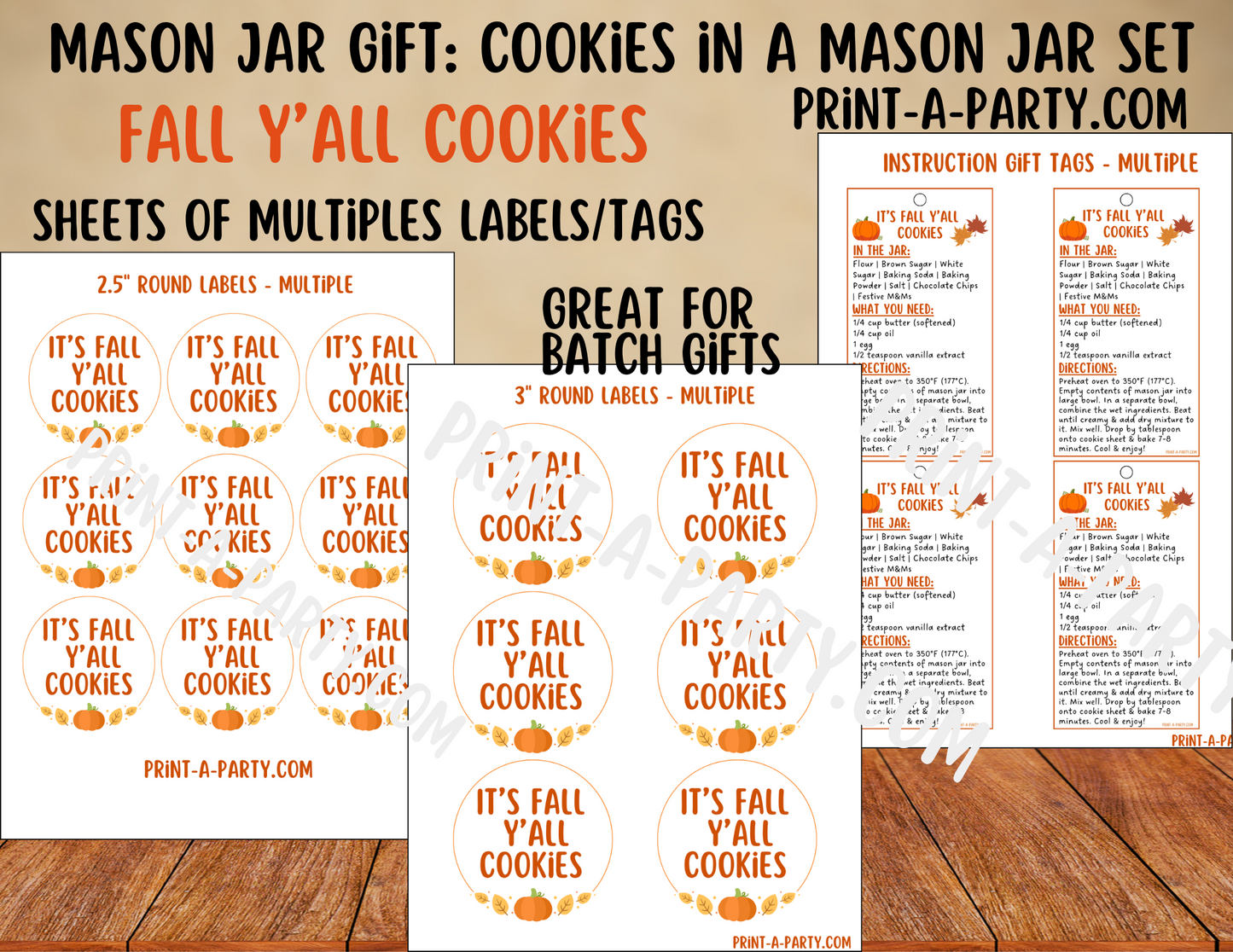 MASON JAR GIFT: Printable Fall Mason Jar Cookie Kit DIY Autumn Baking Gift with Recipe & Labels for Teachers, Neighbors & Friends