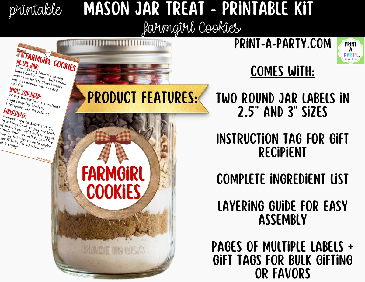 Farmgirl Cookies Jar Kit | Labels, Tag, Recipe & Instructions